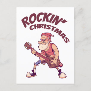 Carte Postale Rockin Christmas, Père Noël rocking avec Guitar In