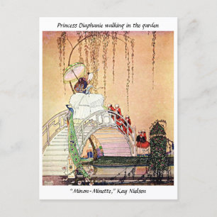 Carte Postale Rococo Princesse marchant dans un jardin de contes