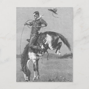 Carte Postale Rodeo Cowboys vintage, Bucking Bronco par Remingto