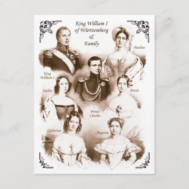 Carte Postale Roi William I de Württemberg & Famille (Devant)