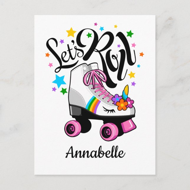 Carte Postale Roll Unicorn Roller patinage fille (Devant)