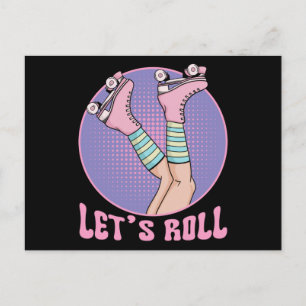 Carte Postale Roller Girl Skater Retro les années 70 et 80s Pati