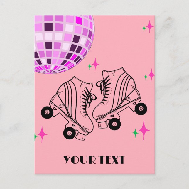 Carte Postale Roller Skates Derby Patinage rose Disco Anniversai (Devant)