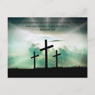 Carte Postale Romains 5:8 Verset biblique 3 Croix Ciel lumineux 