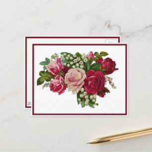 Carte Postale Romance Classique aux Roses Victoriennes et Muguet