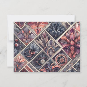 Carte Postale Romance foncée Bourgogne Art Déco Floral Été