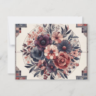 Carte Postale Romance foncée Bourgogne Art Déco Floral Été