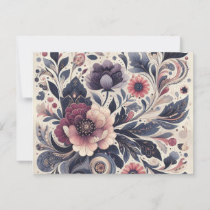 Carte Postale Romance foncée Bourgogne Art Déco Floral Été