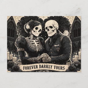 Carte Postale Romance gothique de deux squelettes se tenant la m