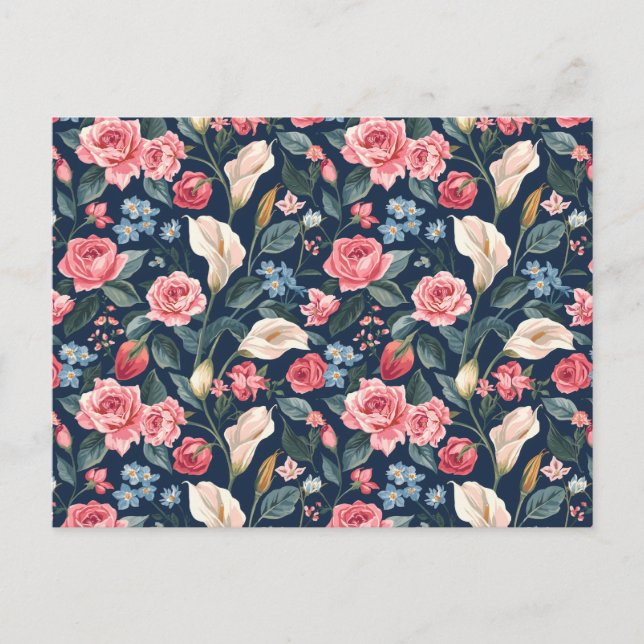 Carte Postale Romantic Navy Blue Floral Garden Pattern (Devant)