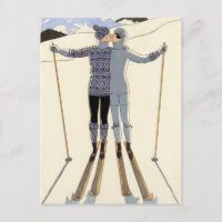 Romantic Skiing Couple Postcard