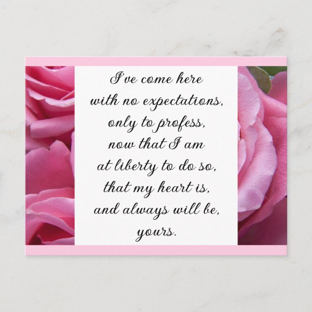 Carte Postale Romantique Blush Rose Floral Jane Austen Love Cita (Devant)