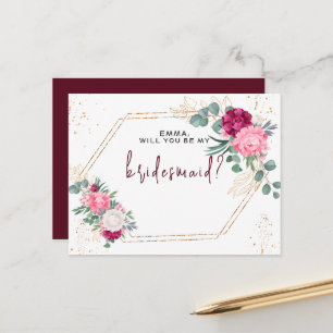 Carte Postale Romantique Bourgogne Rouge Blush rose Floral