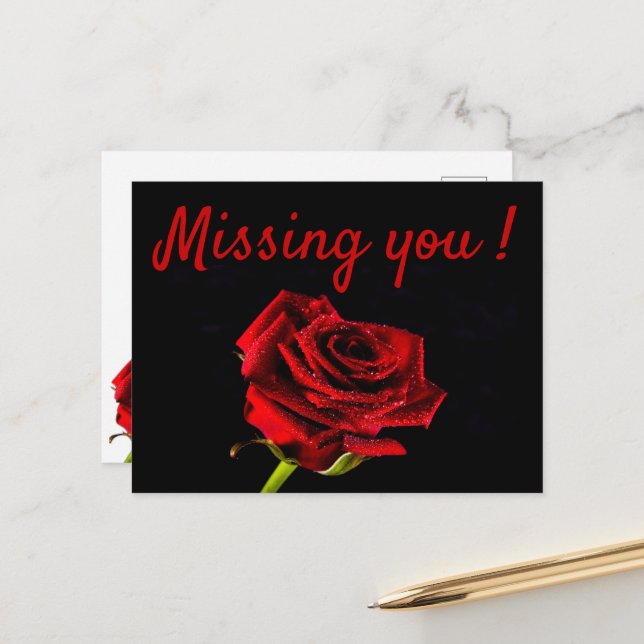 Carte postale romantique de rose rouge (Devant/Arrière en situation)