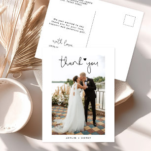 Carte Postale Romantique écriture cœur mariage photo merci post
