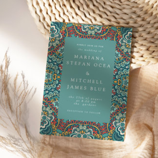 Carte Postale Romantique géométrique Mandala doux bleu gris et r