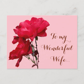 Carte Postale Romantique Happy Valentine rouge fleurs de rose fl