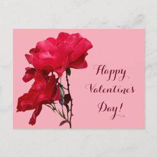 Carte Postale Romantique Happy Valentine rouge fleurs de rose fl