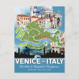 Carte Postale Romantique Lune de miel Vacances Venise Italie Car