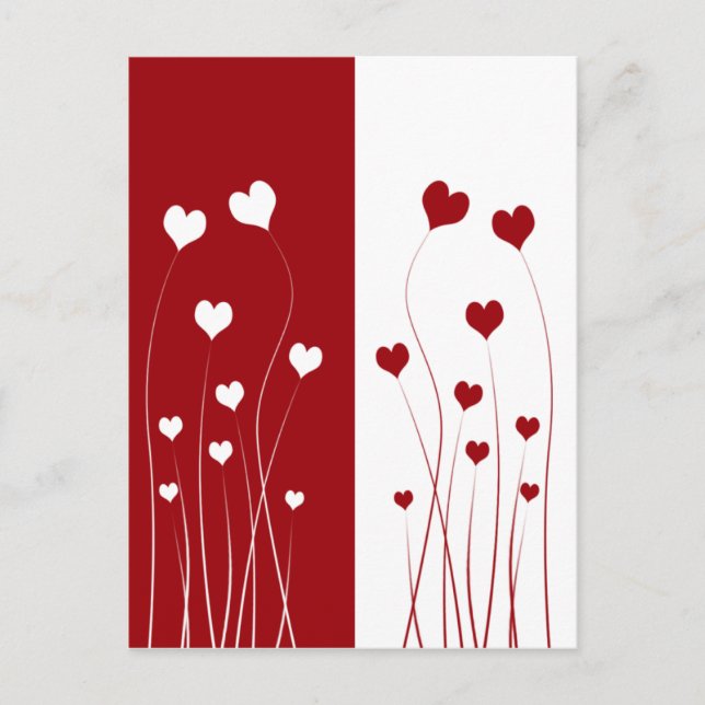Carte Postale Romantique moderne Rouge Blanc Coeurs d'amour (Devant)