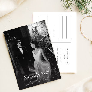 Carte Postale Romantique Noël de photo de nouveaux mariés en noi