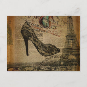 Carte Postale romantique Paris eiffel tower girly lace stiletto