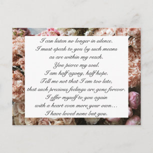 Carte Postale Romantique rose floral citation d'amour de Jane Au
