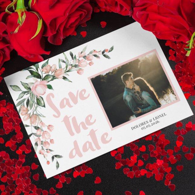 Carte Postale Romantique rose rose floral photo Enregistrer la d (Créateur téléchargé)