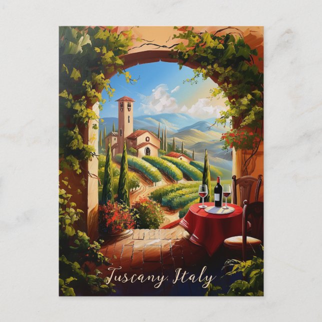 Carte Postale Romantique Toscane Vallée Peinture Italie Travel A (Devant)