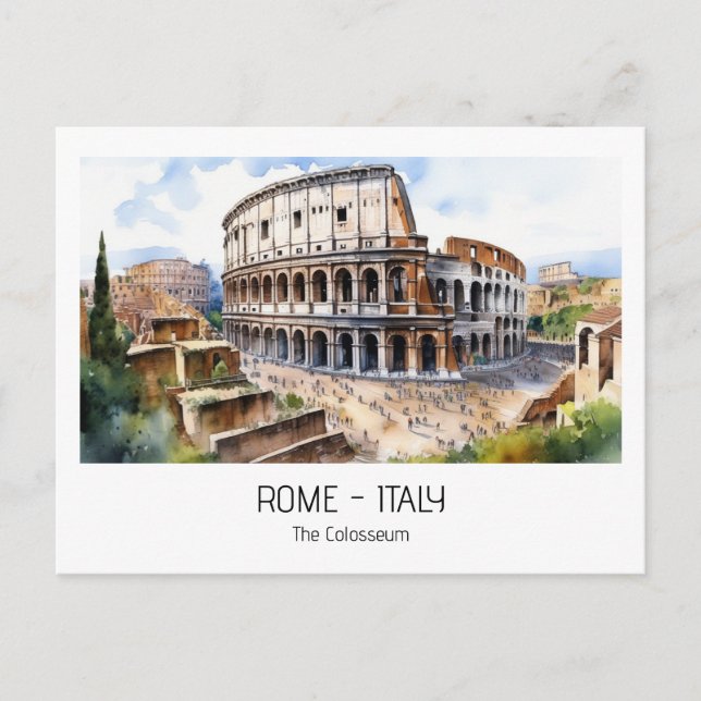 Carte Postale Rome attractions touristiques aquarelle Colisée (Devant)