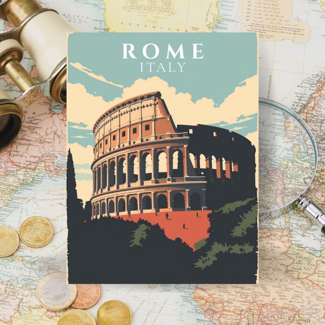Carte Postale Rome Italie Colisée Architecture Italienne Rétro (Rome Italy Colosseum Retro Italian Architecture Postcard)