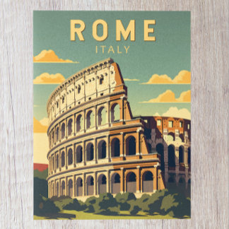 Carte Postale Rome Italie Colisée Voyage Art Rétro