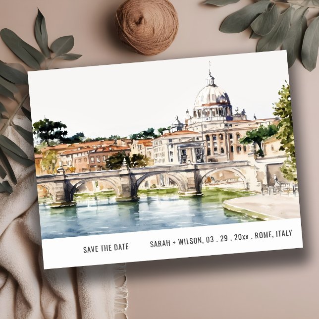 Carte Postale Rome Italie Tibre Rivière Aquarelle Enregistrer La (Créateur téléchargé)