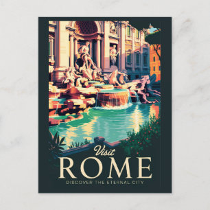 Carte Postale Rome Italie Trevi Fontaine Illustration Voyage Art