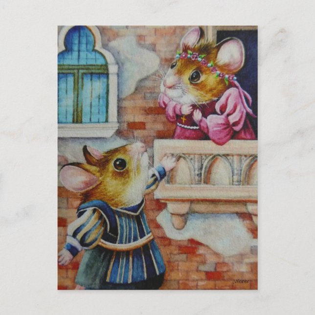 Carte Postale Romeo & Juliet Field Mice Aquarelle Art (Devant)