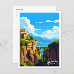 Carte Postale Ronda Espagne Art Travel illustration Vintage
