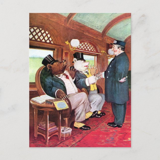 Carte Postale Roosevelt Bears fait un tour en train (Devant)
