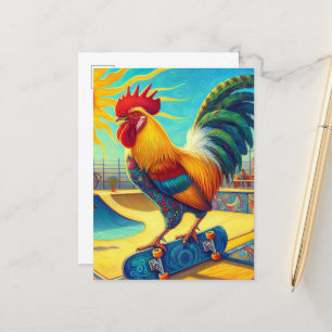 Carte Postale Rooster de Skateboard coloré