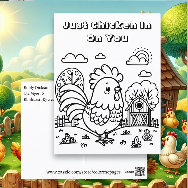 Carte Postale Rooster drôle et Pun de poulet Couleur moi (Créateur téléchargé)