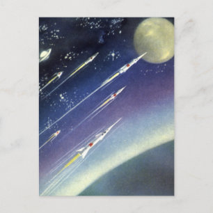 Carte Postale Roquettes de science-fiction vintages dans l'espac