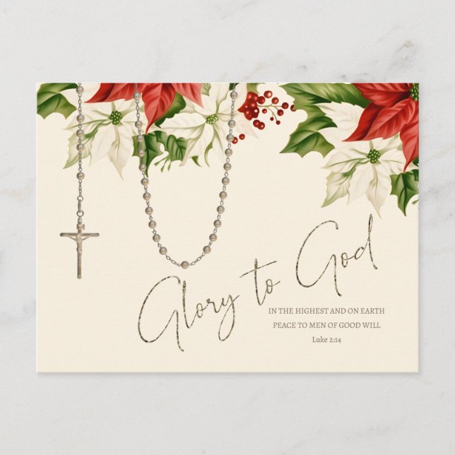 Carte Postale Rosary Christmas Poinsettias Joyeux Noël (Devant)