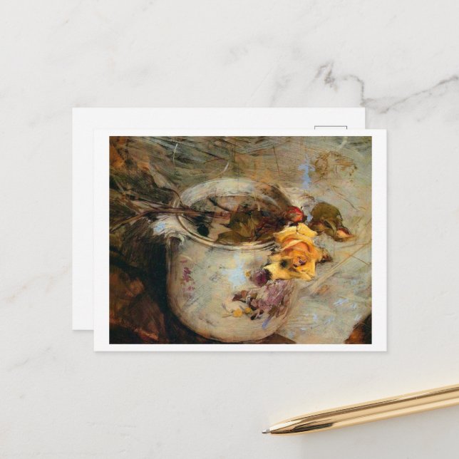 Carte Postale Rose à Vase par Boldini (Devant/Arrière en situation)