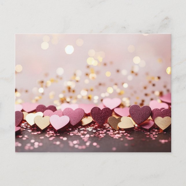 Carte Postale rose and golarts hearts on golgold (Devant)