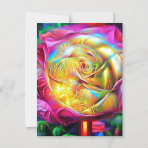 Carte Postale Rose arc-en-ciel psychédélique