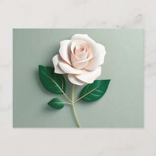 Carte Postale Rose Blanche Minimaliste Sur Fond Vert