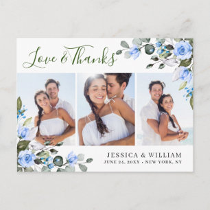 Carte Postale Rose bleu Eucalyptus Mariage 3 Merci photo