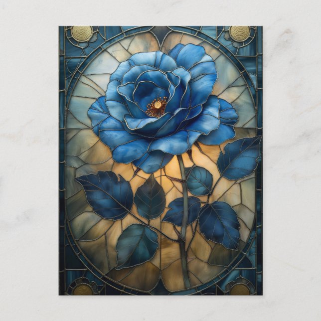 Carte Postale rose bleu verre teinté 'Sapphire Bloom' (Devant)