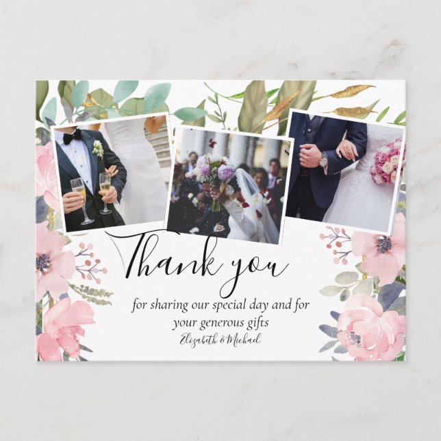 Carte Postale Rose Blush Floral Sage Mariage (Devant)