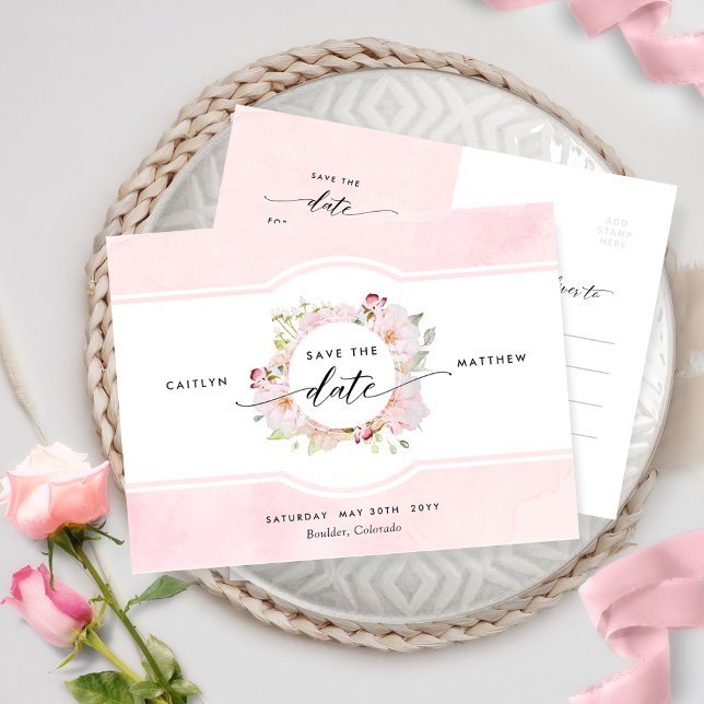 Carte Postale Rose, Blush, Rose Gold Chic Wedding Enregistrer la (Créateur téléchargé)