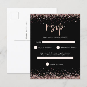 Carte Postale Rose Budget Parties scintillant or Script Noir Mar